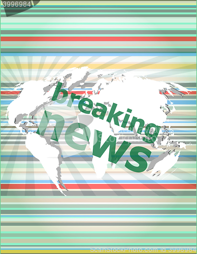 Image of News and press concept: words breaking news on digital screen vector quotation marks with thin line speech bubble. concept of citation, info, testimonials, notice, textbox