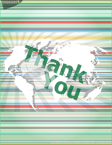 Image of The word thank you on digital screen, social concept vector quotation marks with thin line speech bubble. concept of citation, info, testimonials, notice, textbox