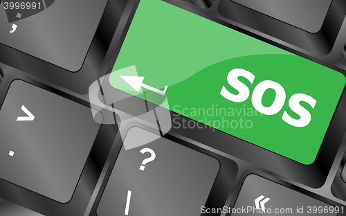 Image of computer button with sign sos key. Keyboard keys icon button vector