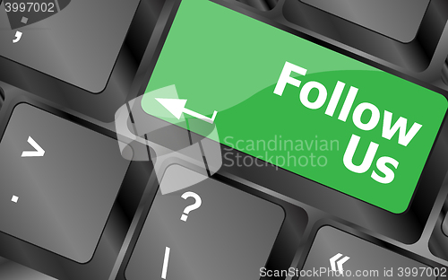 Image of Social media concept: Keyboard with Follow Us button. Keyboard keys icon button vector