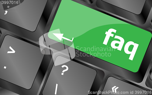 Image of Computer keyboard key with key FAQ, closeup. Keyboard keys icon button vector