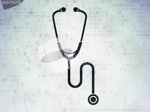 Image of Health concept: Stethoscope on Digital Data Paper background
