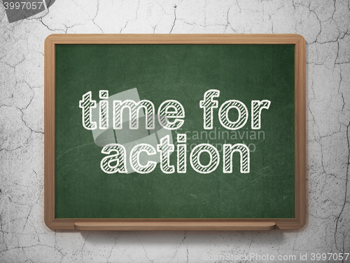 Image of Timeline concept: Time for Action on chalkboard background