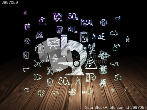 Image of Science concept: Microscope in grunge dark room