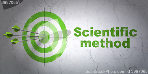 Image of Science concept: target and Scientific Method on wall background