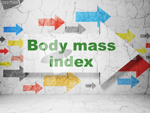 Image of Healthcare concept: arrow with Body Mass Index on grunge wall background