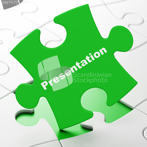 Image of Marketing concept: Presentation on puzzle background