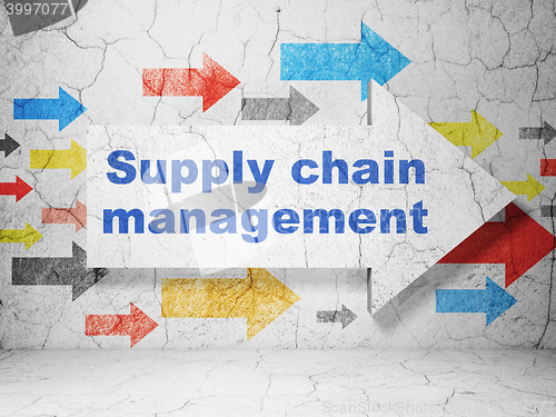 Image of Advertising concept: arrow with Supply Chain Management on grunge wall background