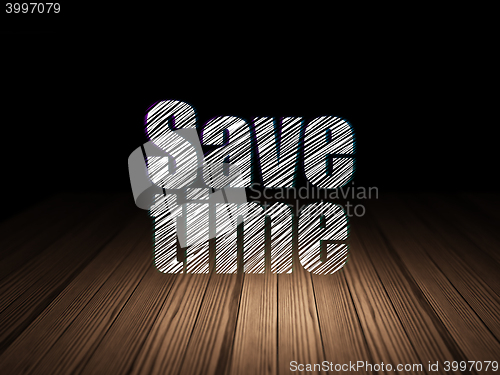 Image of Time concept: Save Time in grunge dark room