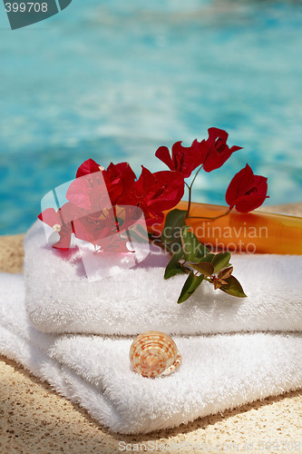 Image of Towels by swimming pool