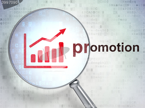 Image of Advertising concept: Growth Graph and Promotion with optical glass