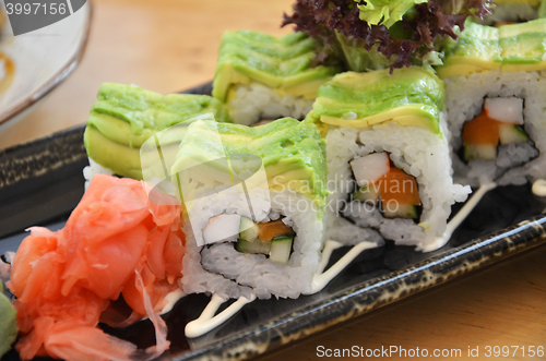 Image of Veggie sushi roll on plate