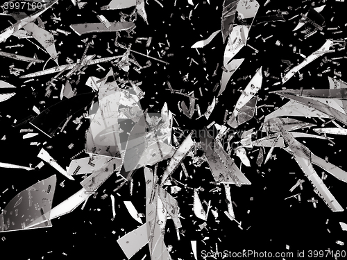 Image of Sharp pieces of smashed glass isolated