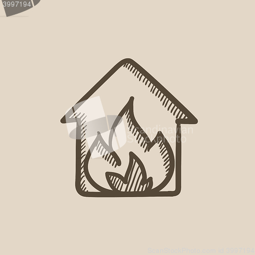 Image of House on fire sketch icon.