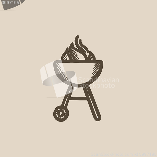 Image of Kettle barbecue grill sketch icon.