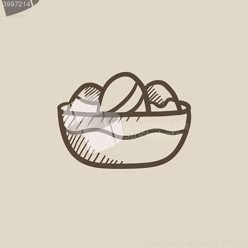 Image of Bowl full of easter eggs sketch icon.