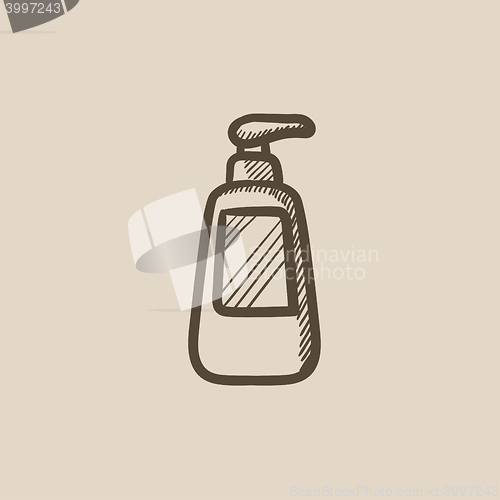 Image of Bottle with dispenser pump sketch icon.