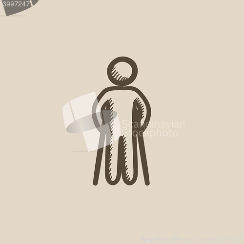 Image of Man with crutches sketch icon.