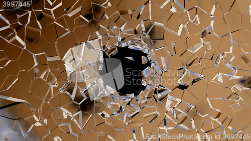 Image of Sharp pieces of shattered glass and hole 