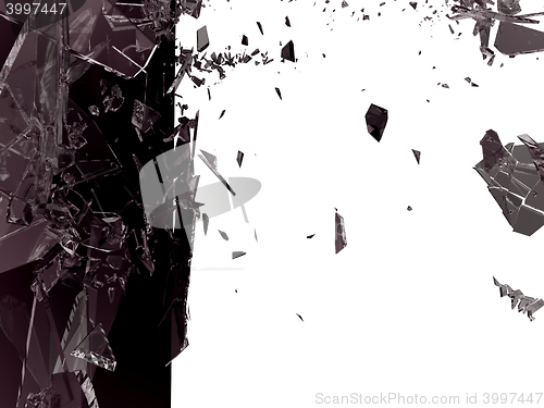 Image of Pieces of Broken Shattered black glass isolated