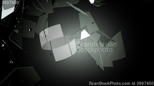 Image of Pieces of Broken Shattered black glass on black
