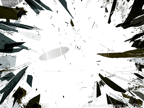 Image of Pieces of demolished or Shattered glass isolated on white