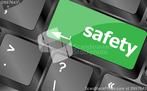 Image of safety first concept with key on computer keyboard. Keyboard keys icon button vector