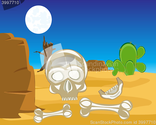 Image of Skull and crossbones in desert