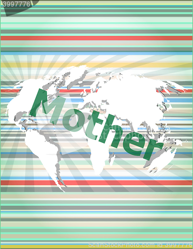 Image of mother text on digital touch screen - social concept vector quotation marks with thin line speech bubble. concept of citation, info, testimonials, notice, textbox. flat style trend design