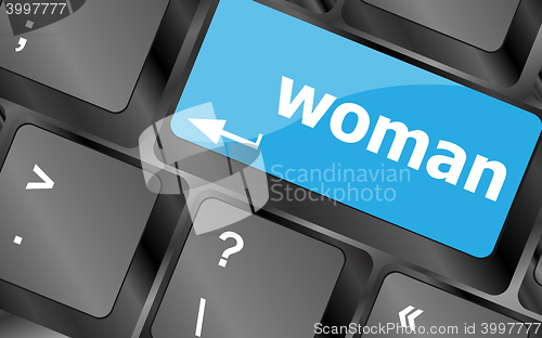 Image of woman word on keyboard key button. Keyboard keys icon button vector