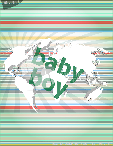 Image of baby boy word on a virtual digital background vector quotation marks with thin line speech bubble. concept of citation, info, testimonials, notice, textbox