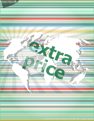 Image of extra price text on digital touch screen - business concept vector quotation marks with thin line speech bubble. concept of citation, info, testimonials, notice, textbox. flat style trend design