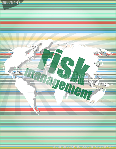 Image of Management concept: words Risk management on digital screen vector quotation marks with thin line speech bubble. concept of citation, info, testimonials, notice, textbox