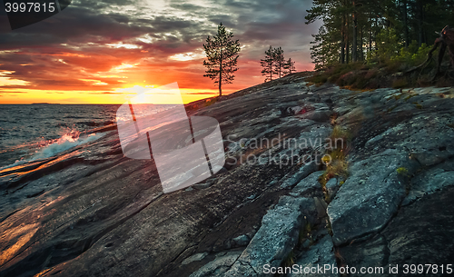 Image of Sunset on Lake Onega in Karelia