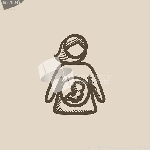 Image of Baby fetus in mother womb sketch icon.