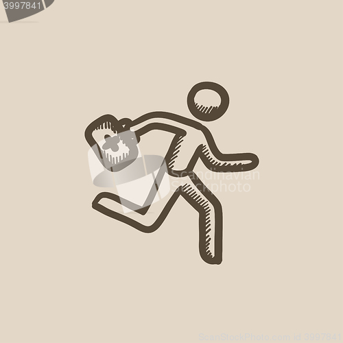 Image of Paramedic running with first aid kit sketch icon.