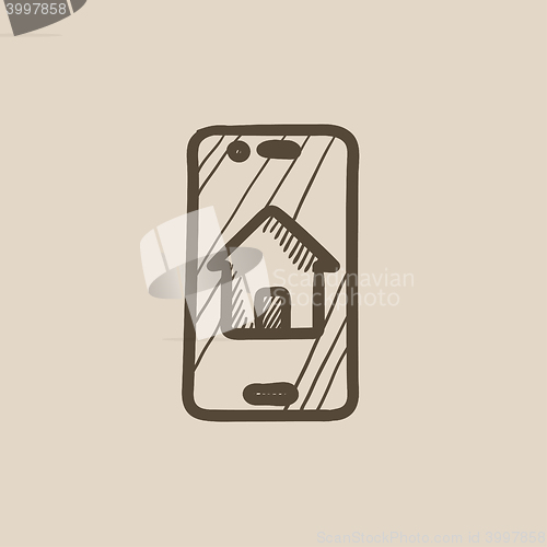 Image of Property search on mobile device sketch icon.