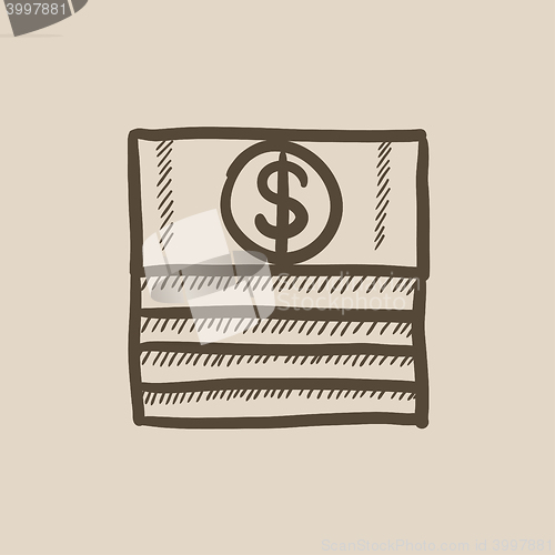 Image of Stack of dollar bills sketch icon.