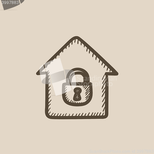 Image of House with closed lock sketch icon.