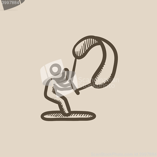 Image of Kite surfing sketch icon.