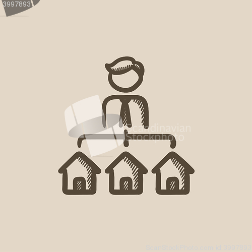 Image of Real estate agent with three houses sketch icon.