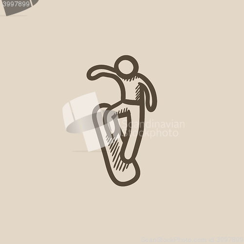 Image of Man snowboarding sketch icon.