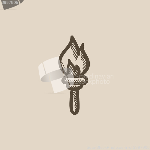 Image of Burning olympic torch sketch icon.