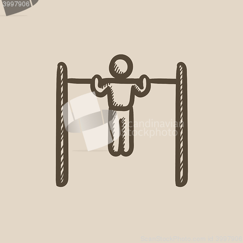 Image of Gymnast exercising on bar sketch icon.