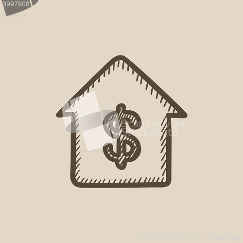 Image of House with dollar symbol sketch icon.