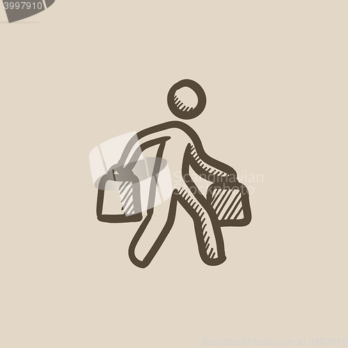 Image of Man carrying shopping bags sketch icon.