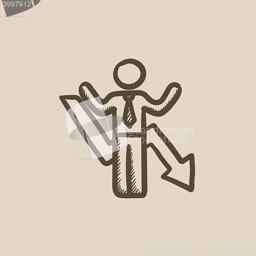 Image of Businessman with arrow down sketch icon.