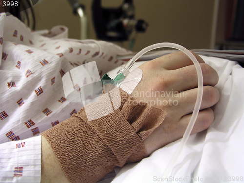 Image of Closeup of an IV/Drip on patients hand