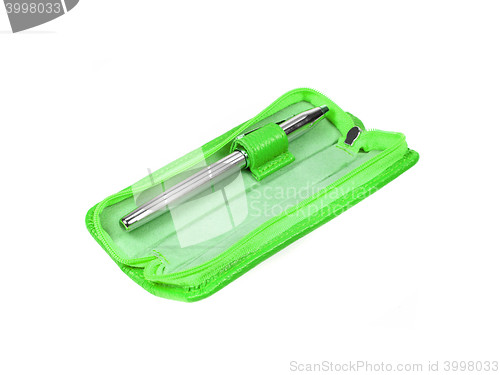 Image of Green pen case isolated