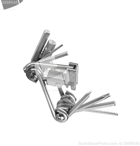 Image of Steel pliers folding multi tool opened isolated